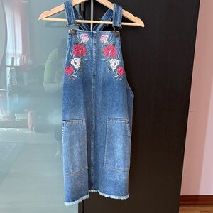 Hollister Denim Overall Dress with Floral Embroidery NWT . Size M